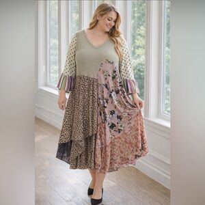 Upcycle Cream Asymmetrical Sundress V-Neck